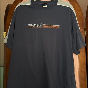 Harley-Davidson Navy Tee with Gray Shoulder Panels and Orange Logo